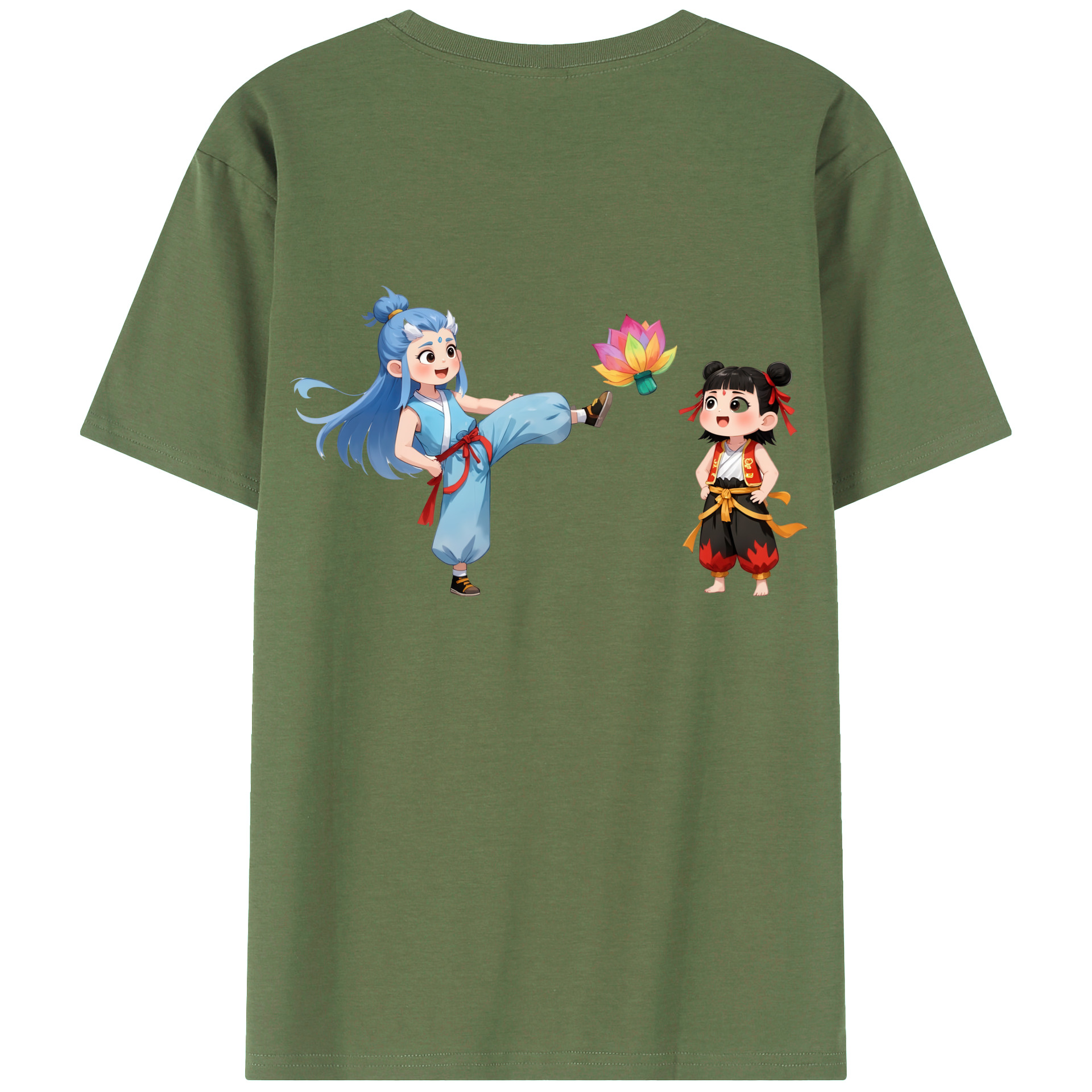 （画像用） Ne Zha 2 ナタ 魔童の大暴れ 綿100％ メンズ半袖Tシャツ（バックプリント） 通気性